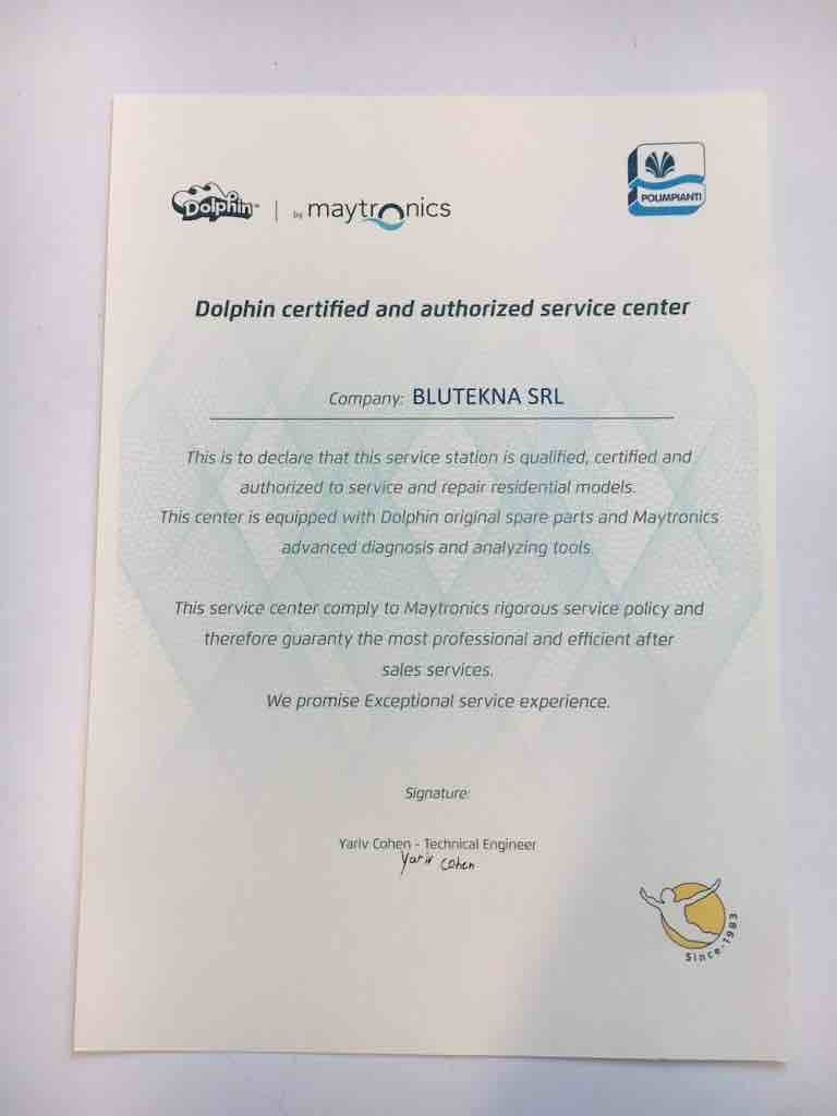 Certificazione Polimpianti Dolphin by Maytronics